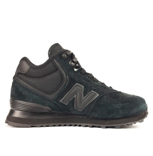 New Balance 574 All Black Suede Winter С МЕХОМ