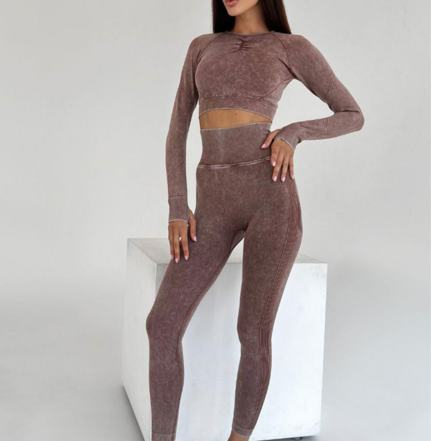 Комплект Легінси з Push-Up Ефектом + Рашгард Коричневий