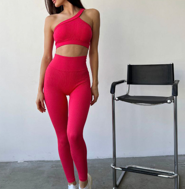 Легінси Червоні в Рубчик з Push-Up Ефектом