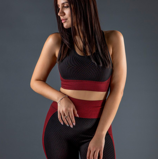 Топ Спортивний Чорно Бордовий з Візерунком