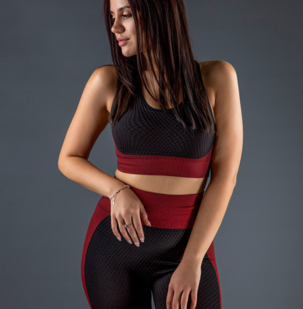 Топ Спортивний Чорно Бордовий з Візерунком