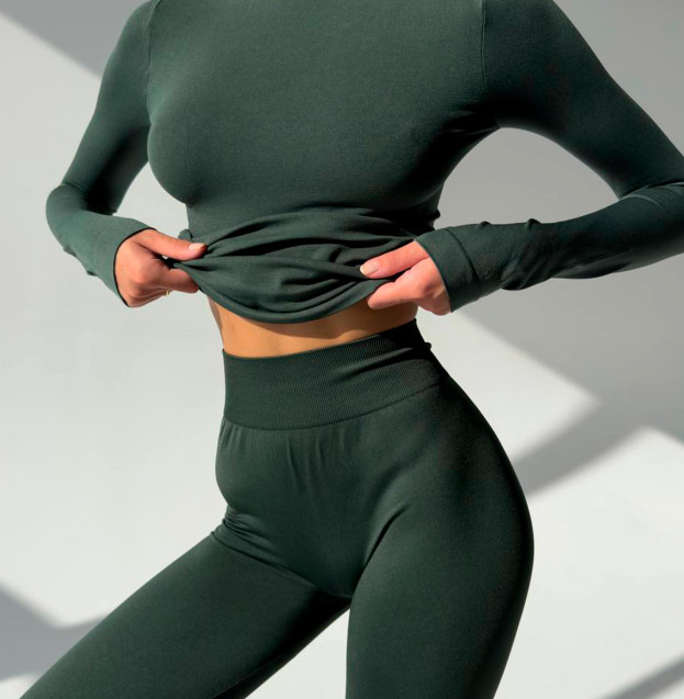 Безшовний Базовий Комплект Легінси + Водолазка Зелений