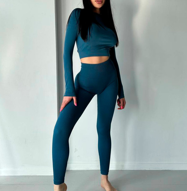 Легінси Сапфірові в Рубчик з Push-Up Ефектом