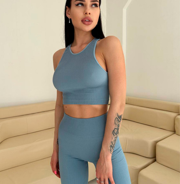 Топ Спортивний Голубий в Рубчик