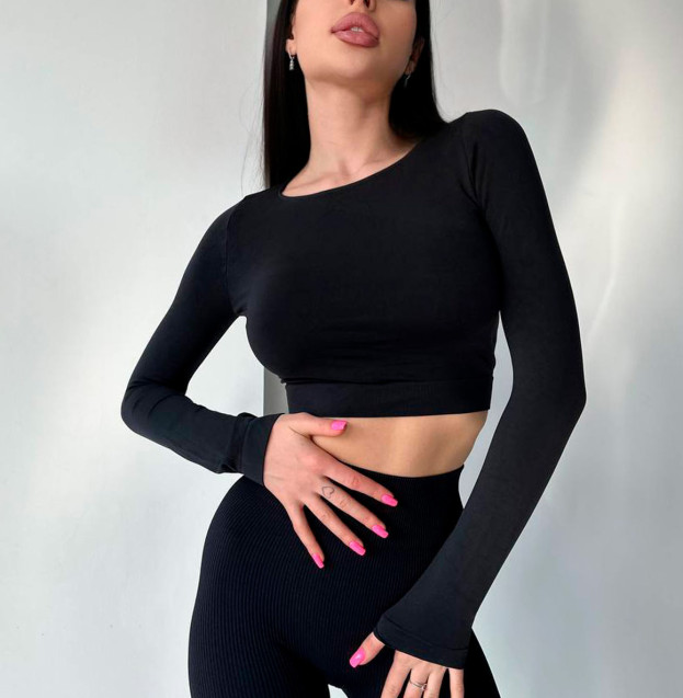 Кроп Топ з Довгим Рукавом Чорний