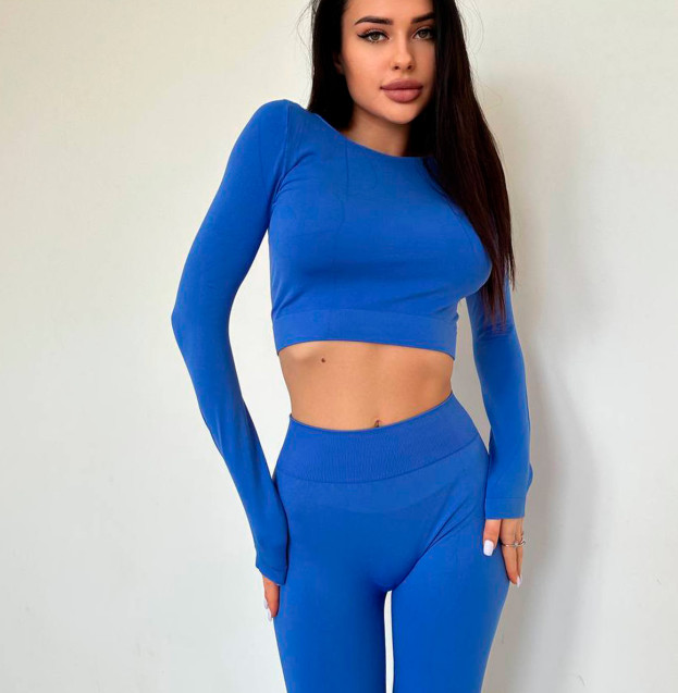 Кроп Топ з Довгим Рукавом Синій