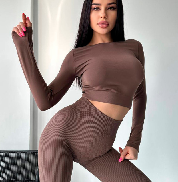 Кроп Топ з Довгим Рукавом Коричневий