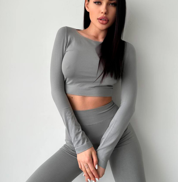 Кроп Топ з Довгим Рукавом Сірий