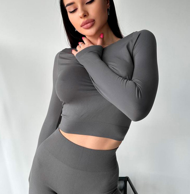 Кроп Топ з Довгим Рукавом Сірий
