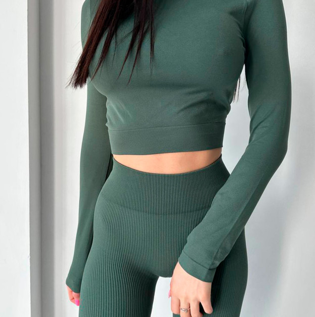 Кроп Топ з Довгим Рукавом Темно Зелений