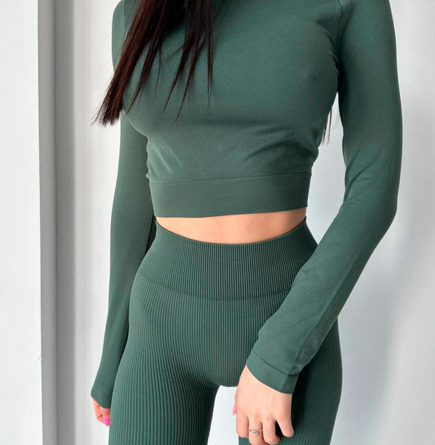 Кроп Топ з Довгим Рукавом Темно Зелений