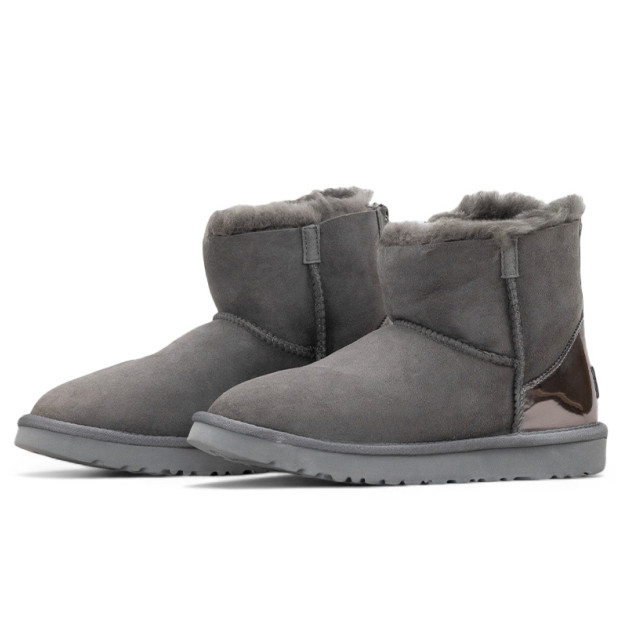 UGG Classic Mini Grey Silver Zip Lacquer