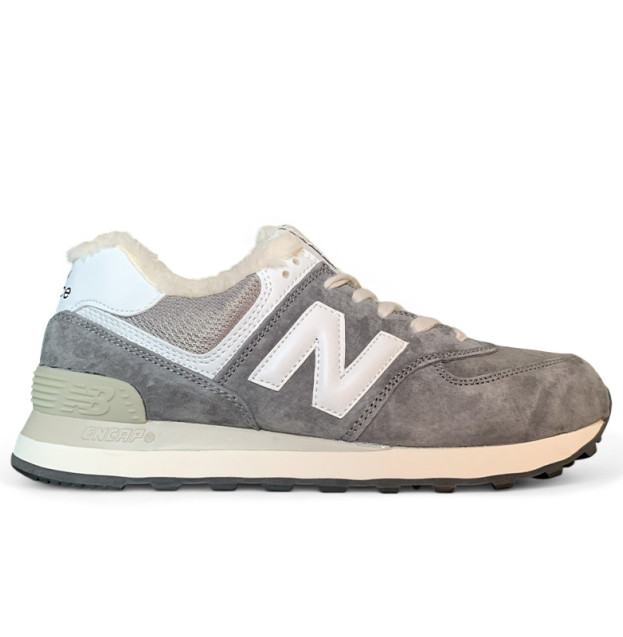 New Balance 574 Grey White Winter С МЕХОМ