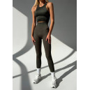 Комплект Легінси з Push-Up Ефектом + Топ в Рубчик Темно Зелений