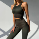 Комплект Легінси з Push-Up Ефектом + Топ в Рубчик Темно Зелений