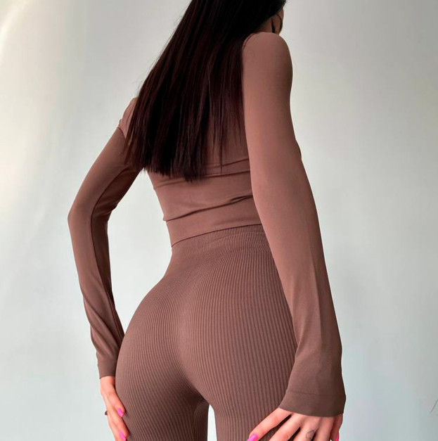 Кроп Топ з Довгим Рукавом Коричневий